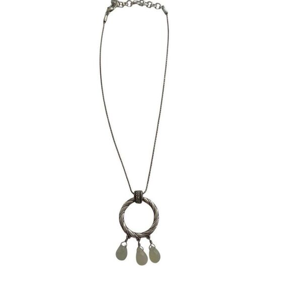 Brighton Silver Tone Circle Pendant With Soft Jade Tear Drop Stones - Picture 1 of 7